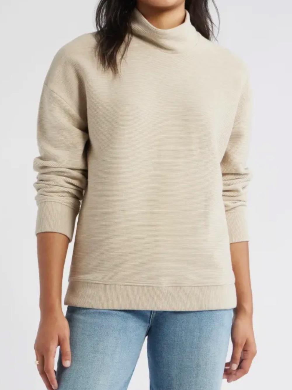 Caslon Women’s Tan Mock Neck Ottoman Long Sleeve Sweatshirt Sweater-Sz L, NWT